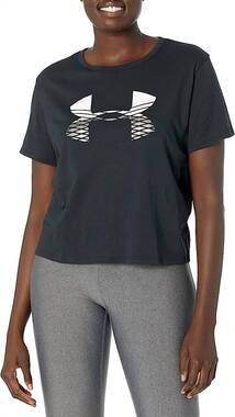 NEW UNDER ARMOUR printed logo cropped t-shirt in black/onyx white